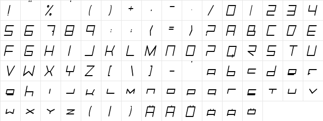 Trancemission MediumItalic  glyph index