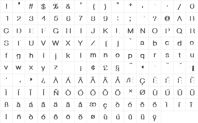 NimbusSanDUltLigRe1 Regular  glyph index
