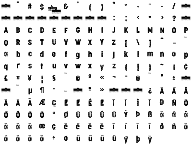 Cocogoose Condensed Letterpress  glyph index