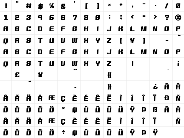 SHMUP in the zone Regular  glyph index