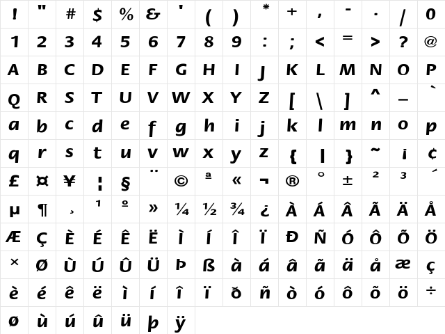 FloraExt-Bold Regular  glyph index