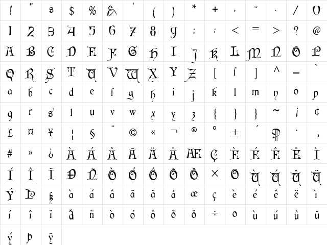 Cardinal Regular  glyph index