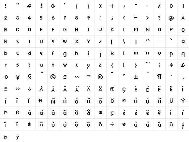 KareFiveDots Regular  glyph index
