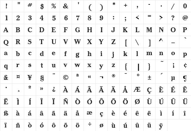 CheltenhamHandtEF Bold  glyph index