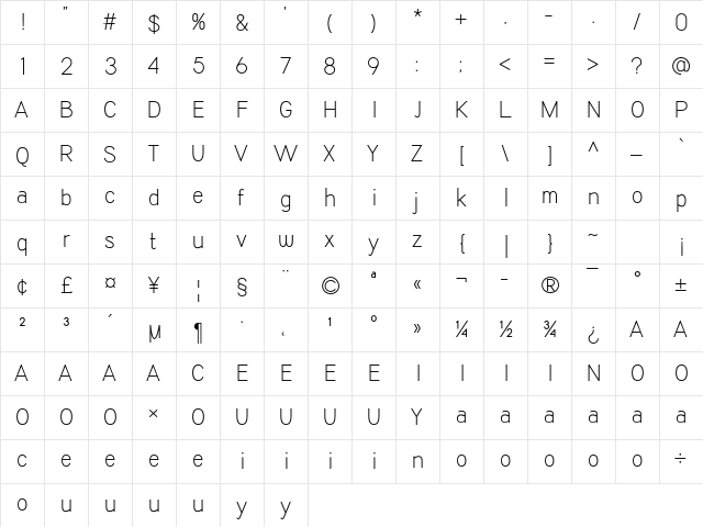 Kalyant Demo Light  glyph index