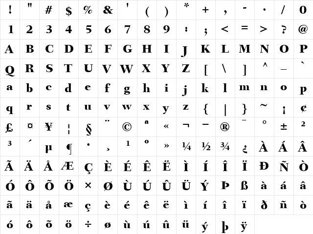FairfieldLH85-Heavy Heavy  glyph index