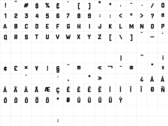 Crazy Sixties Regular  glyph index