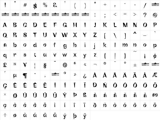 Boring Sans C Trial Medium  glyph index