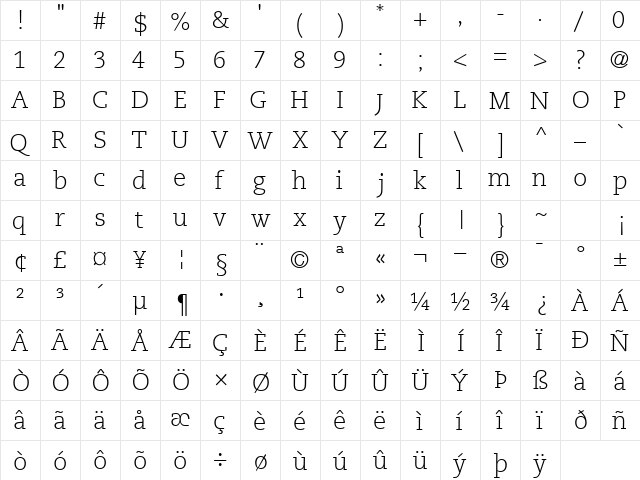 MonologueLightSSK Regular  glyph index