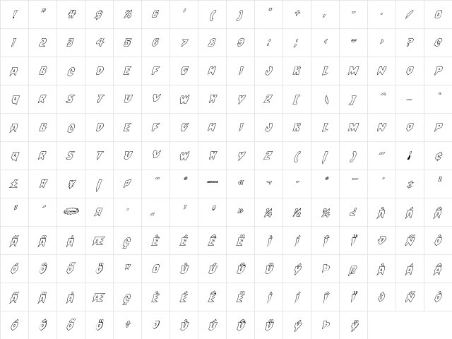 Count Suckula Outline Italic Outline Italic  glyph index