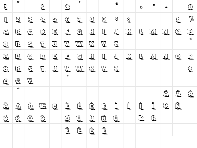 Toyland Outline Capital Regular  glyph index