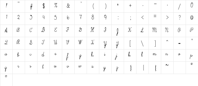 LSC Script Medium  glyph index
