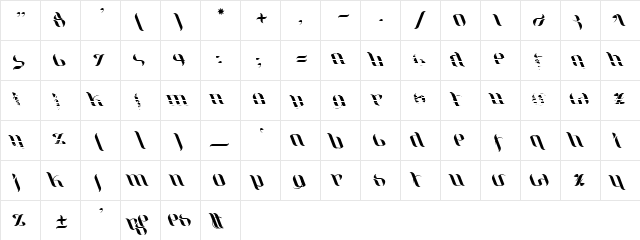 UniLeaf Italic  glyph index