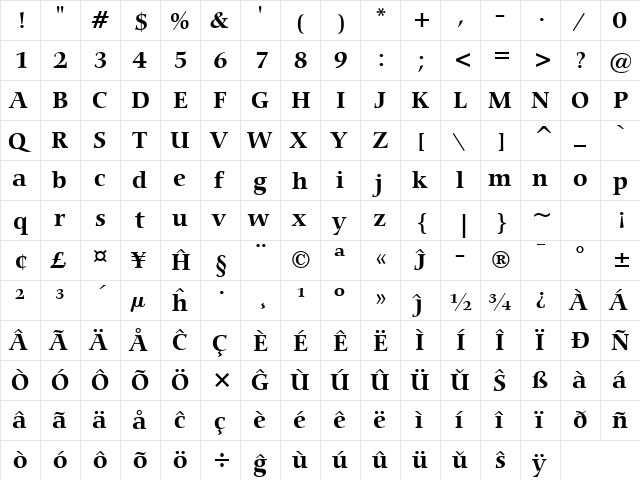 Carmina Md BT Eo Bold  glyph index