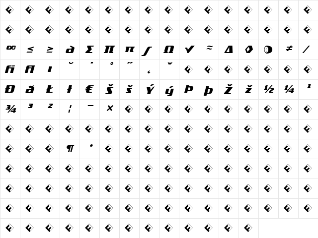 TradeMarker Bold Italic  glyph index
