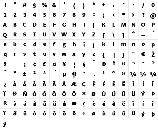 StradaTF-Black Regular  glyph index
