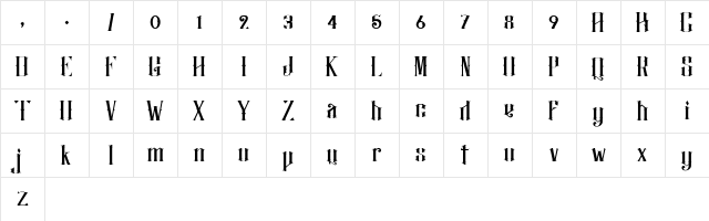 Justify Regular  glyph index