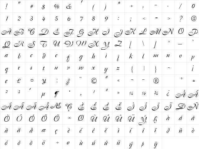 Cassandra Regular  glyph index