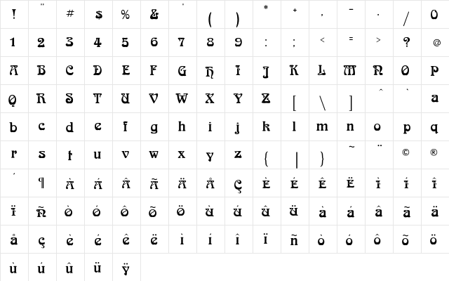 Anderson Regular  glyph index