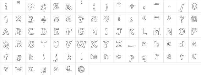 SchwarzWald Hollow Regular  glyph index