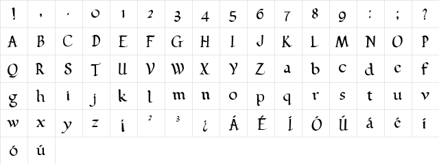 pehuensito Regular  glyph index