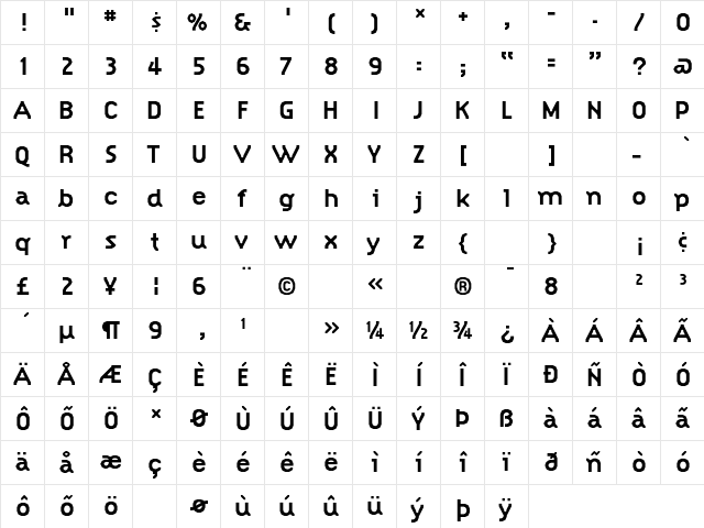 Citizen Bold  glyph index