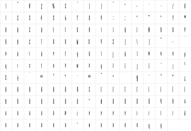 Nouveau Regular  glyph index