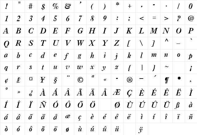 CASLONA Regular  glyph index
