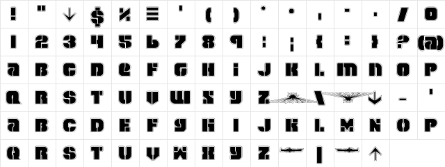 Space Cruiser Pro Pro  glyph index