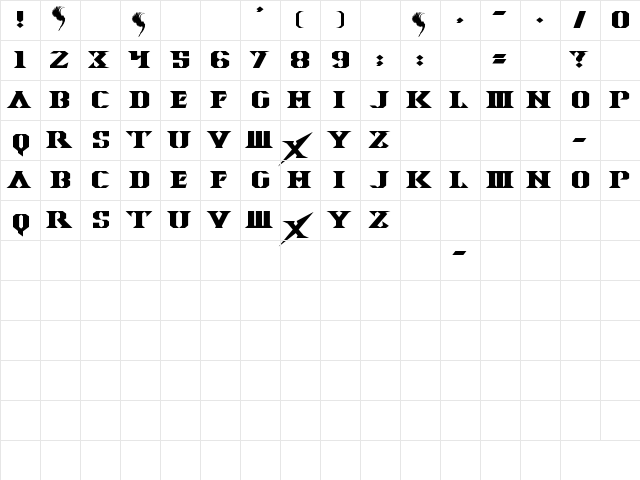 Space Angel Regular  glyph index