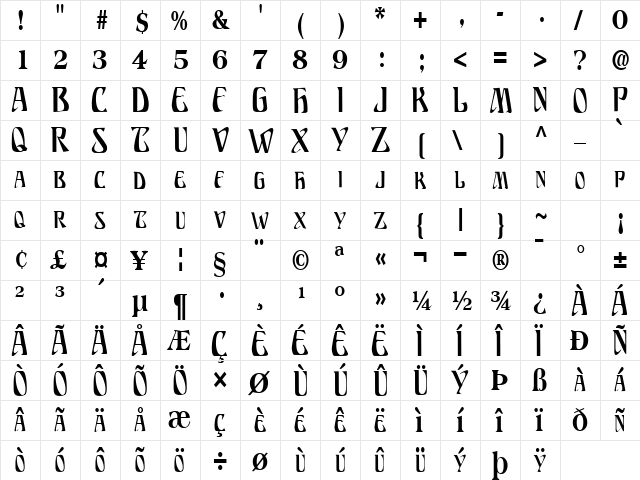 Billions Regular  glyph index