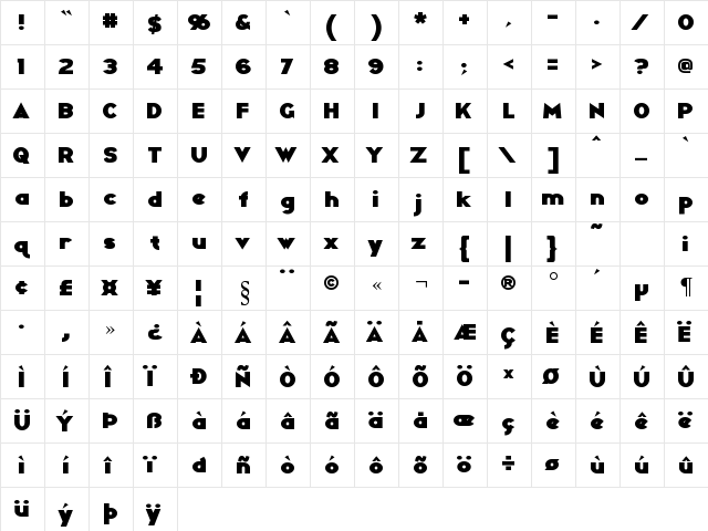 Ravenwood Regular  glyph index