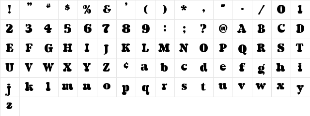 A&S Porkchop Bold  glyph index
