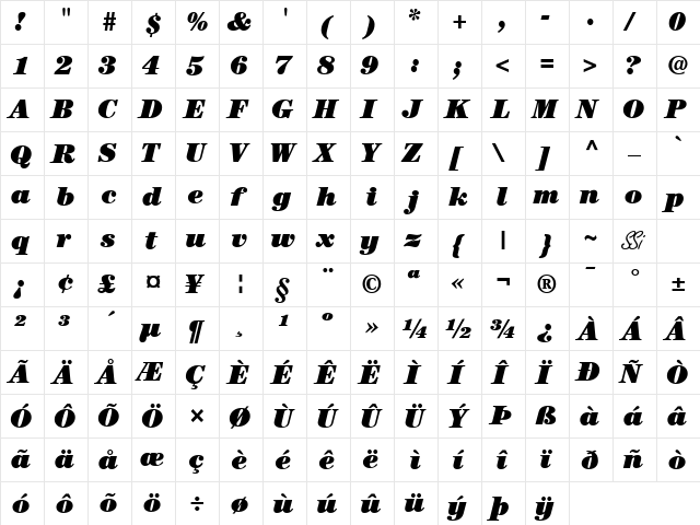 Century Black SSi Black Italic  glyph index