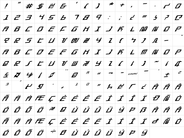 Droid Lover Rotalic Expanded  glyph index