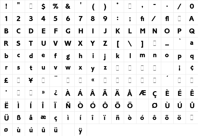 Corinthian Bold LET Plain  glyph index
