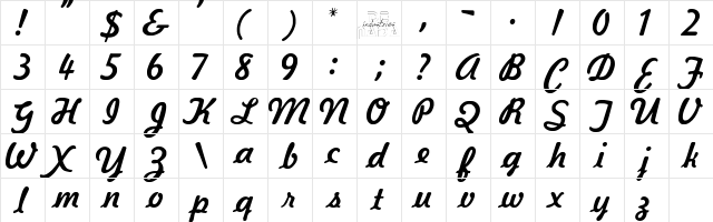 Kavaler Kursive  glyph index