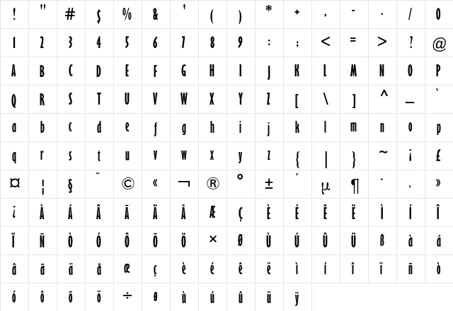 Gill Sans BQ Regular  glyph index