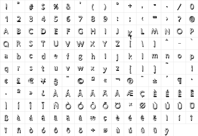 RogerBeckerShadow Regular  glyph index