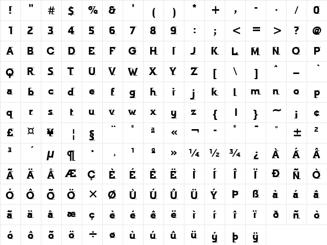 Odyssee ITC Bold  glyph index