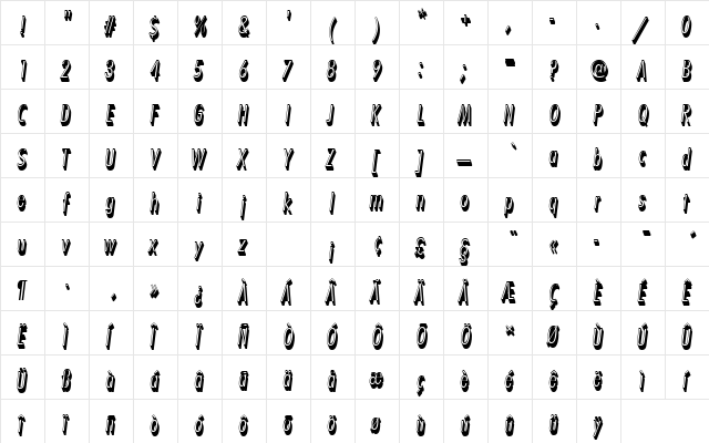 FuturaTLigConOblSh1 Regular  glyph index