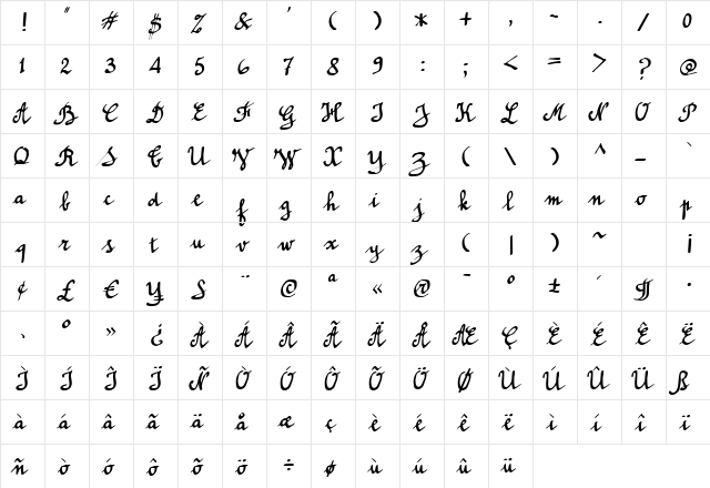 GFYSanta Regular  glyph index