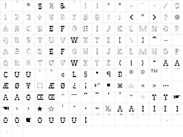 Abilene Cow Regular  glyph index