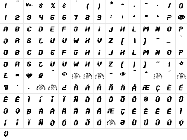 Roundup Regular  glyph index