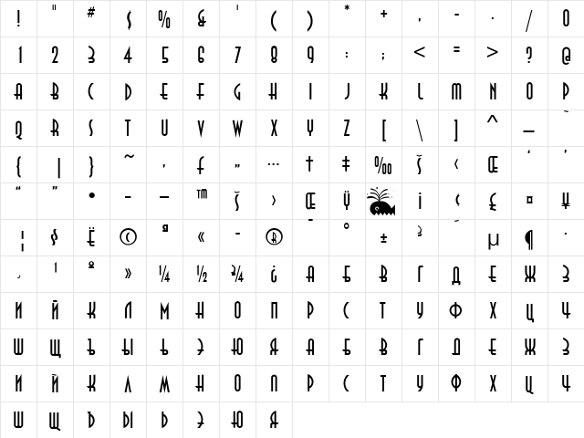 Asisa TYGRA Regular  glyph index