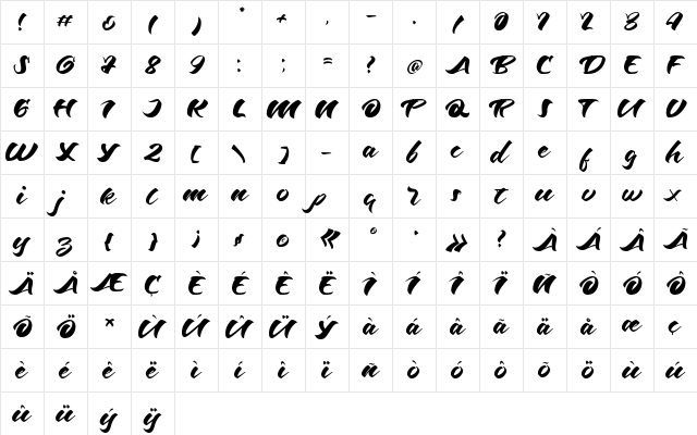 Odenson Regular  glyph index