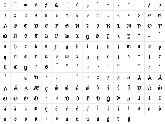 Uberh&#56946&#57189 Regular  glyph index