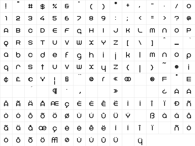 Bayer Sans Regular  glyph index