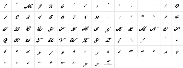 LHF Ballpark Script Regular  glyph index