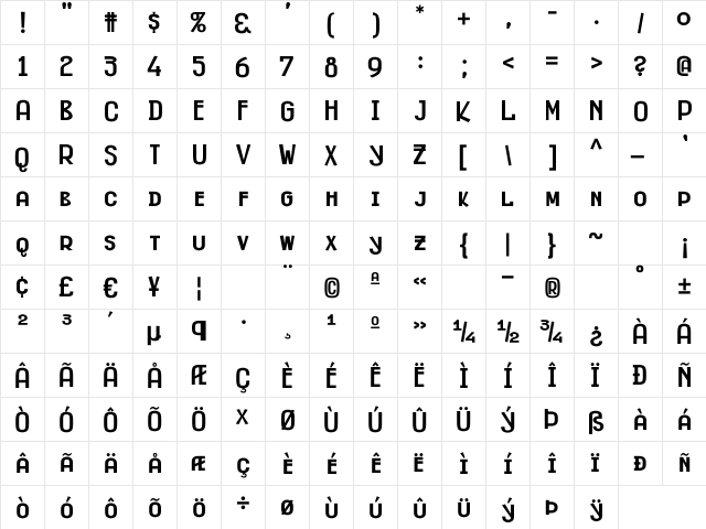 Fitzgerald Black Regular  glyph index